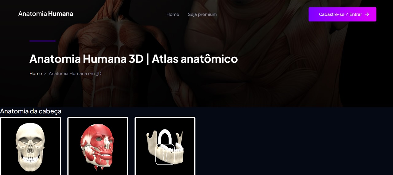 Anatomia pode melhorar sua percepção corporal? Reprodução do site Anatomia Humana Online, um dos mais completos sobre ensino anatômico.